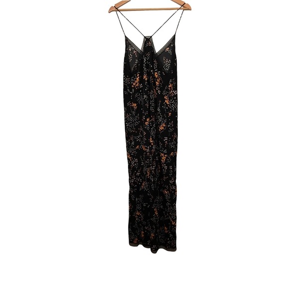 Zadig & Voltaire Floral Maxi Dress Lace Trim Racerback Hi Low SM Boho Dark Fem - Picture 2 of 16